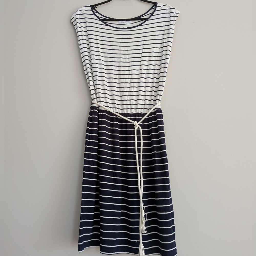 Reitmans Navy And White Nautical Striped Jersey Dress S